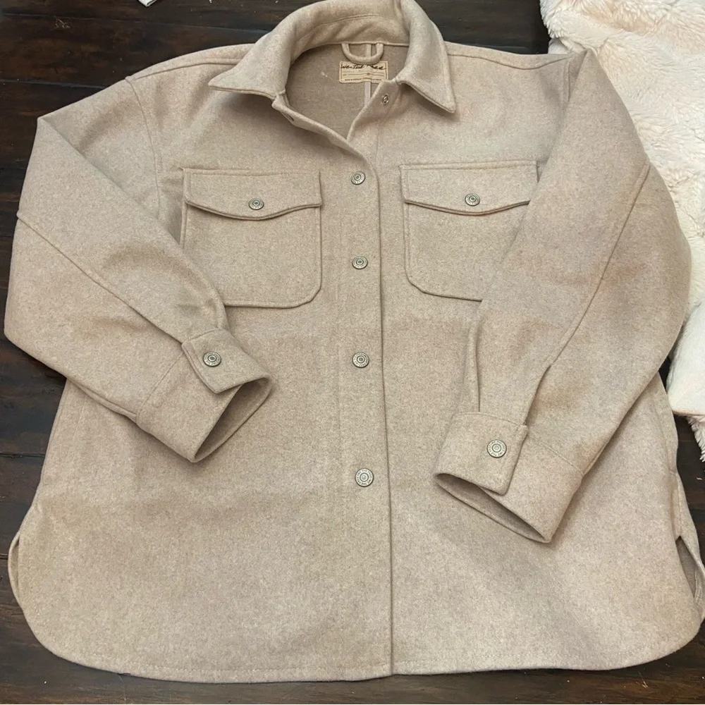 New! Free People Lola shirt jacket shacket cream tan nbnn - Picture 5 of 8